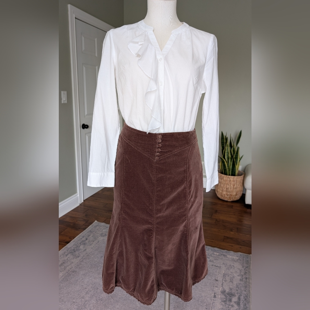 Vintage TOGO Y2K Brown Skirt Velveteen Cotton Lace Trim Boho Cottagecore Size 6